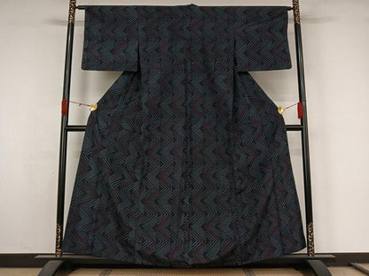 平和屋着物▽小紋　単衣　幾何学文様　AABL0417jh