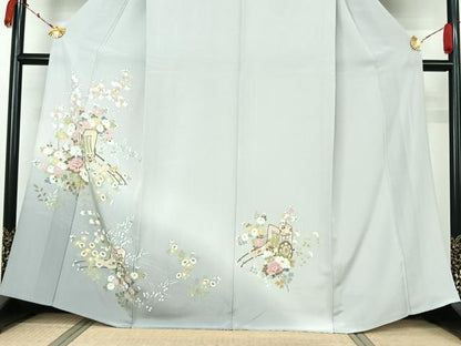 平和屋着物▽訪問着　単衣　友禅　御所車花文　暈し染め　正絹　逸品　AABL0418jh