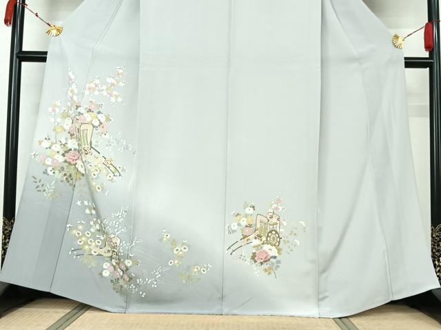 平和屋着物▽訪問着　単衣　友禅　御所車花文　暈し染め　正絹　逸品　AABL0418jh