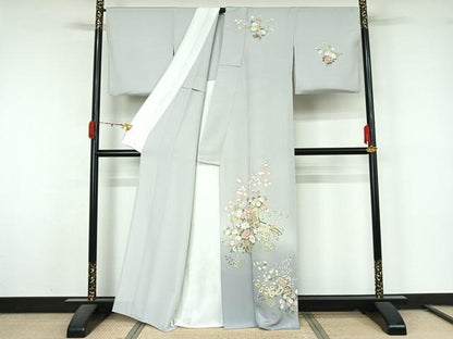 平和屋着物▽訪問着　単衣　友禅　御所車花文　暈し染め　正絹　逸品　AABL0418jh