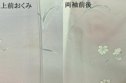 平和屋着物▽上質な小紋　単衣　花蝶文　暈し染め　正絹　逸品　AABL0419jh