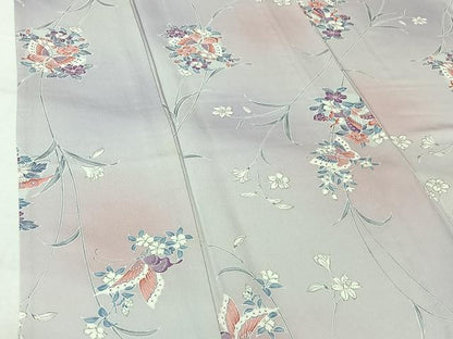 平和屋着物▽上質な小紋　単衣　花蝶文　暈し染め　正絹　逸品　AABL0419jh