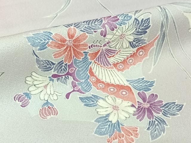 平和屋着物▽上質な小紋　単衣　花蝶文　暈し染め　正絹　逸品　AABL0419jh