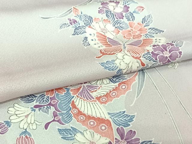 平和屋着物▽上質な小紋　単衣　花蝶文　暈し染め　正絹　逸品　AABL0419jh