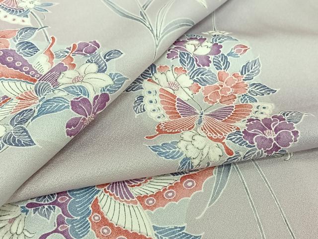 平和屋着物▽上質な小紋　単衣　花蝶文　暈し染め　正絹　逸品　AABL0419jh