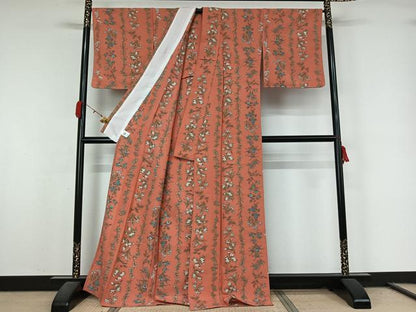 平和屋着物▽小紋　単衣　草花文　洗える着物　未使用　AABL0420jh