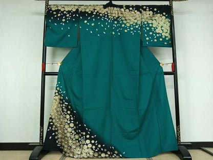 平和屋着物▽訪問着　単衣　草花文　暈し染め　金彩　洗える着物　AABL0421jh
