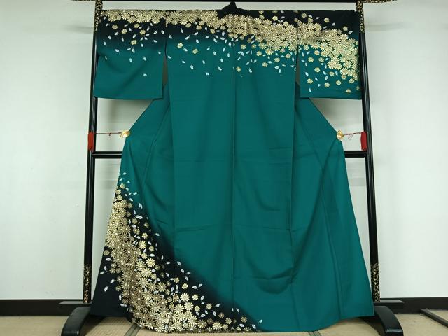 平和屋着物▽訪問着　単衣　草花文　暈し染め　金彩　洗える着物　AABL0421jh