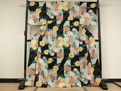 平和屋着物▽小紋　単衣　草花文　洗える着物　AABL0424jh