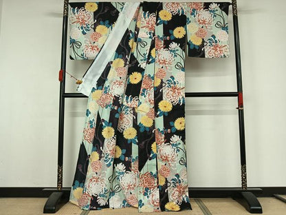 平和屋着物▽小紋　単衣　草花文　洗える着物　AABL0424jh