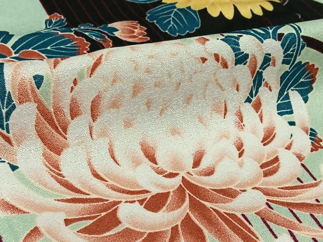 平和屋着物▽小紋　単衣　草花文　洗える着物　AABL0424jh