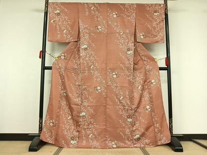 平和屋着物▽小紋　単衣　草花文　洗える着物　AABL0426jh