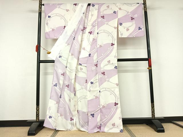 平和屋着物▽小紋　単衣　唐草文　洗える着物　AABL0427jh