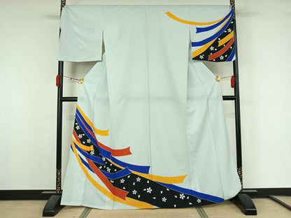 平和屋着物▽訪問着　単衣　舞桜文　洗える着物　AABL0428jh