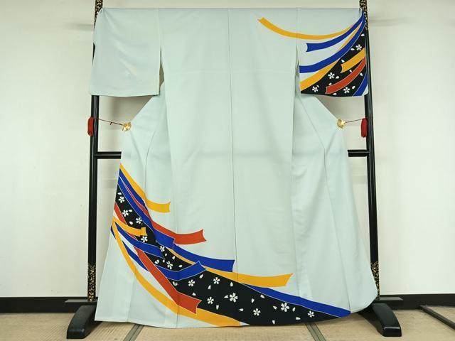 平和屋着物▽訪問着　単衣　舞桜文　洗える着物　AABL0428jh