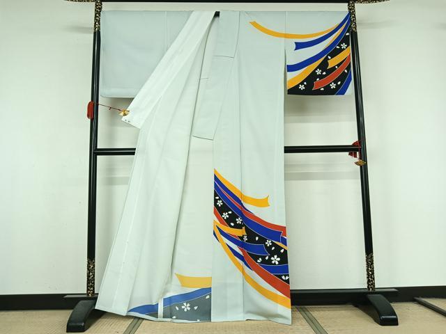 平和屋着物▽訪問着　単衣　舞桜文　洗える着物　AABL0428jh