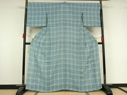 平和屋着物▽小紋　単衣　格子　綿　AABL0431jh