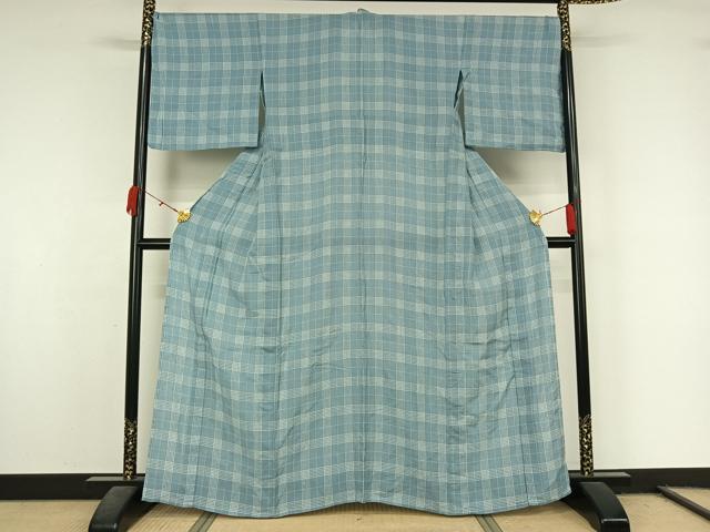 平和屋着物▽小紋　単衣　格子　綿　AABL0431jh