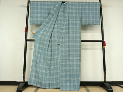 平和屋着物▽小紋　単衣　格子　綿　AABL0431jh