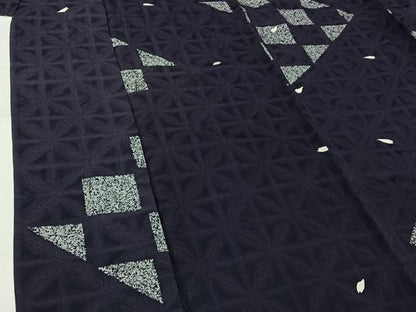 平和屋着物▽上質な小紋　単衣　幾何学舞桜文　正絹　逸品　AABL0433jh