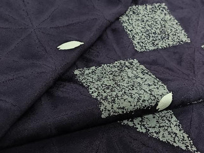平和屋着物▽上質な小紋　単衣　幾何学舞桜文　正絹　逸品　AABL0433jh