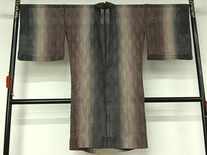 平和屋着物▽道中着　スリーシーズン　春夏秋　塵除け　霞文　ロング丈　正絹　逸品　AABL0437jh