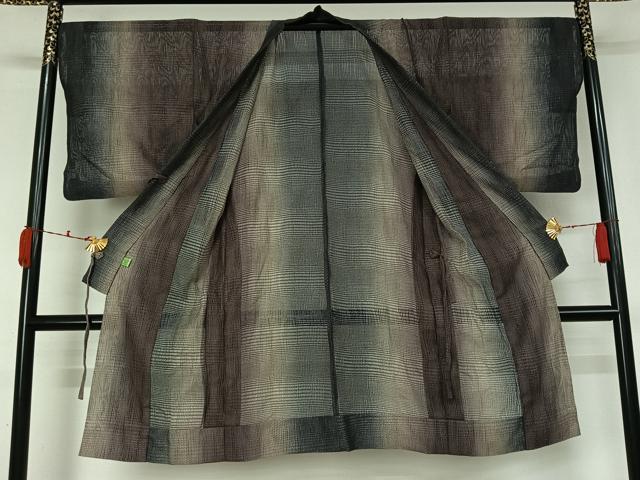 平和屋着物▽道中着　スリーシーズン　春夏秋　塵除け　霞文　ロング丈　正絹　逸品　AABL0437jh