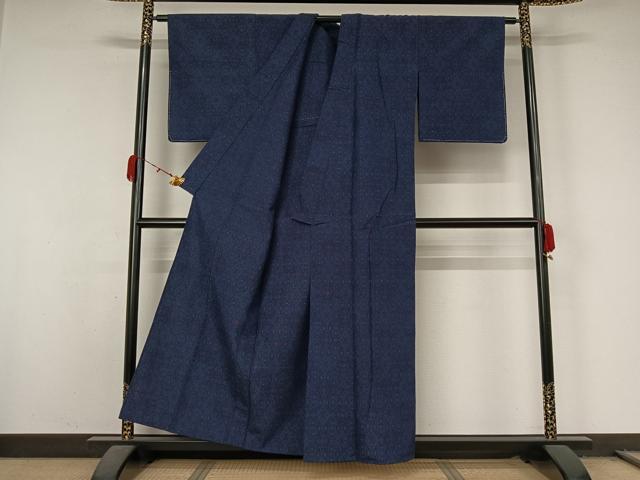 平和屋着物▽上質な紬 　単衣　 幾何学文様　正絹　逸品　未使用　AABL0440jh
