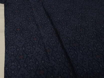 平和屋着物▽上質な紬 　単衣　 幾何学文様　正絹　逸品　未使用　AABL0440jh