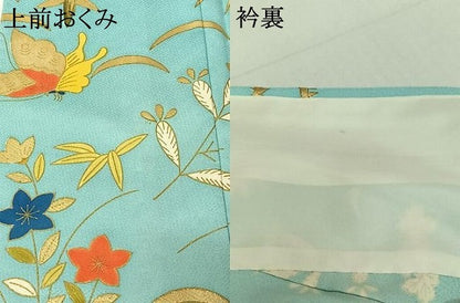 平和屋着物▽訪問着　単衣　飛鶴扇面花蝶文　金彩　正絹　逸品　AABL0441jh
