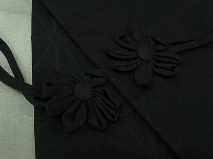 平和屋着物▽道行コート　スリーシーズン　春夏秋　塵除け　麻の葉文様　黒地　ロング丈　正絹　逸品　AABL0447jh