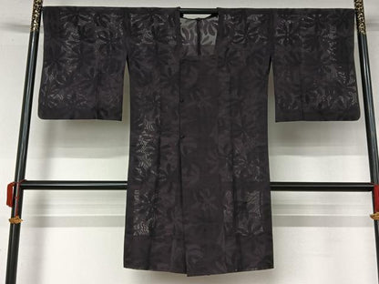 平和屋着物▽道行コート　スリーシーズン　春夏秋　塵除け　草花文　ロング丈　正絹　逸品　AABL0449jh