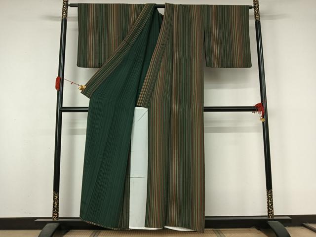 平和屋着物▽上質な小紋　単衣　縞　正絹　逸品　AABL0453jh
