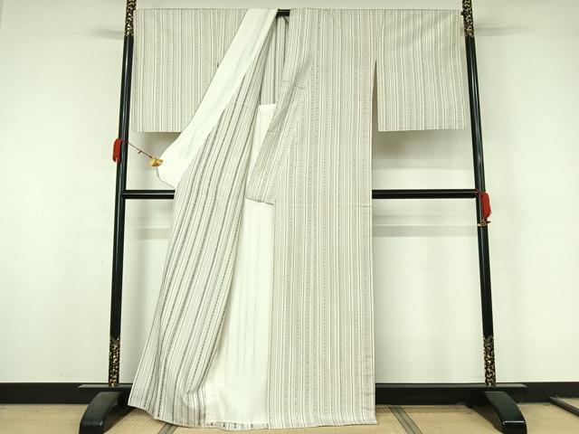 平和屋着物▽上質な紬　単衣　縞　正絹　逸品　AABL0455jh