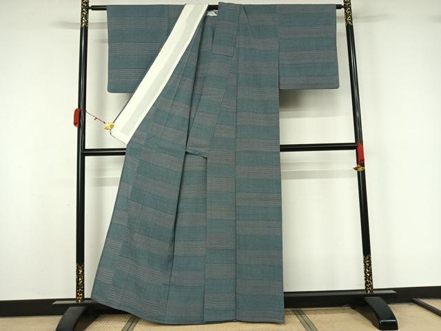 平和屋着物▽お召　単衣　横段文　正絹　逸品　AABL0459jh