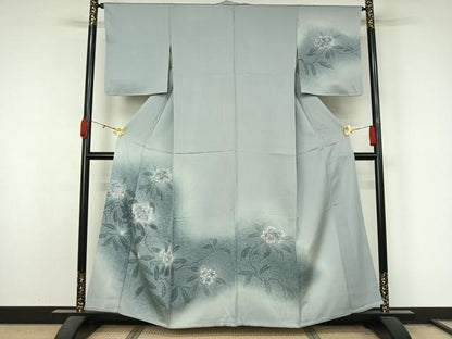 平和屋着物▽訪問着　単衣　手描き　刺繍　枝花文　暈し染め　正絹　逸品　AABL0464jh