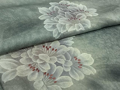 平和屋着物▽訪問着　単衣　手描き　刺繍　枝花文　暈し染め　正絹　逸品　AABL0464jh