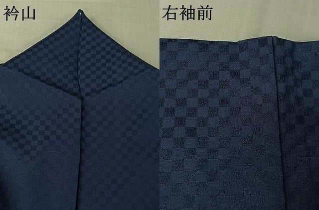 平和屋着物▽上質な色無地　単衣　市松地紋　青藤色　正絹　逸品　AABL0465jh