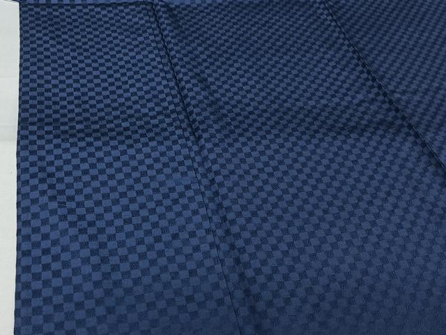 平和屋着物▽上質な色無地　単衣　市松地紋　青藤色　正絹　逸品　AABL0465jh