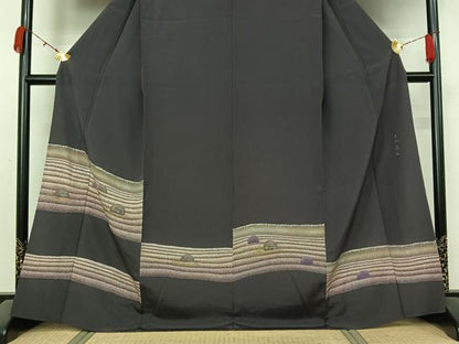 平和屋着物▽国広富之　訪問着　単衣　庭園　金銀彩　正絹　逸品　未使用　AABL0468jh