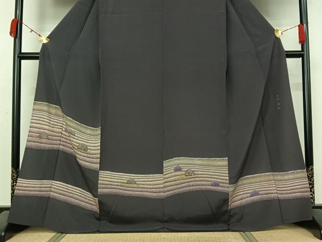 平和屋着物▽国広富之　訪問着　単衣　庭園　金銀彩　正絹　逸品　未使用　AABL0468jh