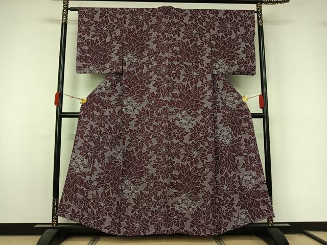 平和屋着物▽上質な小紋　単衣　草花文　正絹　逸品　AABL0471jh