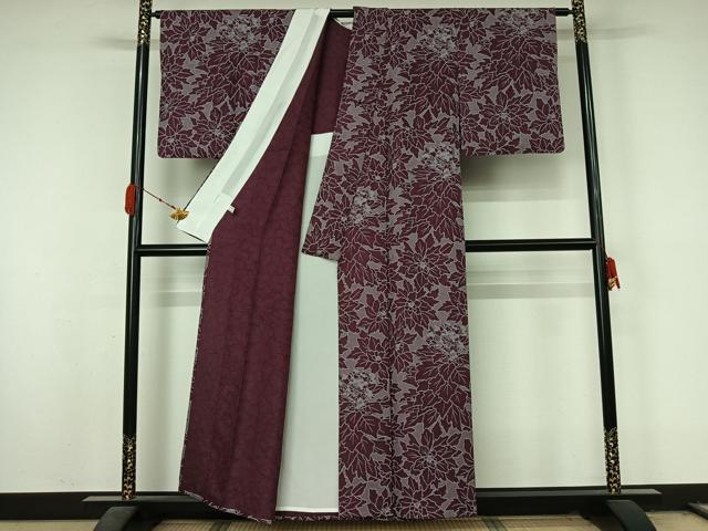 平和屋着物▽上質な小紋　単衣　草花文　正絹　逸品　AABL0471jh