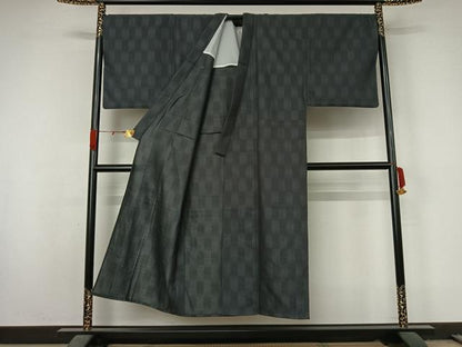 平和屋着物▽男性　小紋　単衣　幾何学文様　キングサイズ　AABL0472jh