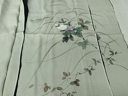 平和屋着物▽訪問着　無双　紗袷　紗×絽　手描き　草花文　金彩　仮絵羽　正絹　逸品　未使用　AABL0473jh