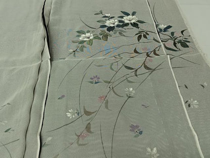 平和屋着物▽訪問着　無双　紗袷　紗×紗　手描き　草花文　仮絵羽　正絹　逸品　未使用　AABL0474jh