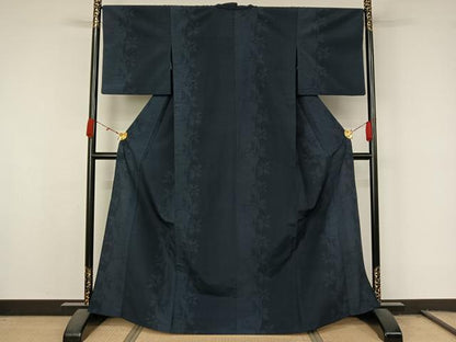 平和屋着物▽本塩沢　単衣　140亀甲　唐草文　正絹　逸品　AABL0475jh