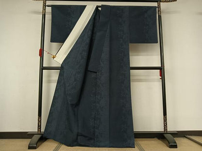 平和屋着物▽本塩沢　単衣　140亀甲　唐草文　正絹　逸品　AABL0475jh