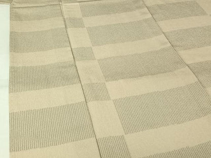 平和屋着物▽伝統工芸士　白川貞夫　お召　単衣　横段文　本しぼ柿渋染め　証紙付き　正絹　逸品　AABL0476jh