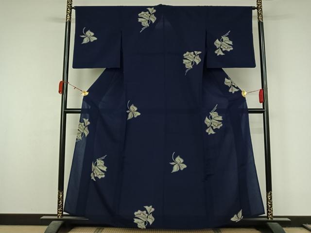 平和屋着物▽上質な小紋　単衣　寿光織　草花文　正絹　逸品　AABL0477jh